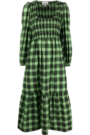 Ganni Seersucker check midi dress