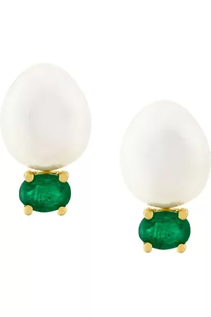 WOUTERS & HENDRIX 18kt gold, pearl and emerald stud earrings