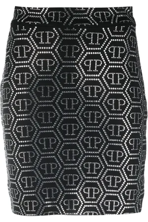 Philipp Plein Crystal-embellished monogram-pattern mini skirt