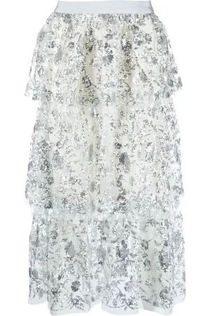 Self-Portrait Sequin-embellished tiered midi skirt