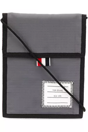 Thom Browne Men 17 Inch Laptop Bags - Ripstop touch-strap neck pouch