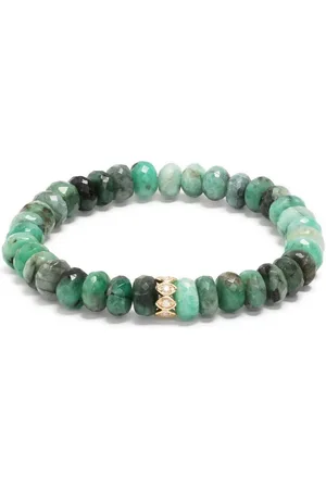 Sydney Evan 14kt yellow gold Evil Eye emerald and diamond beaded bracelet