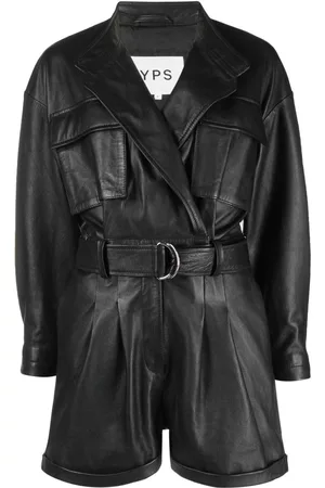 Young Poets Belted V-neck leather playsuit