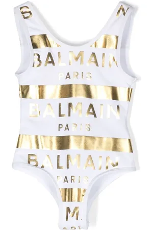 Balmain Metallic logo-print swimsuit