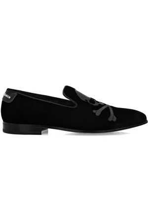 Philipp Plein 20mm skull-embroidered velvet loafers