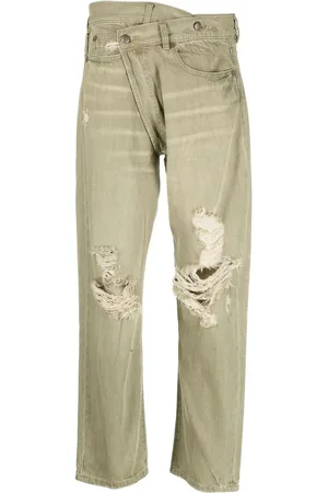 R13 Distressed crossover straight-leg jeans
