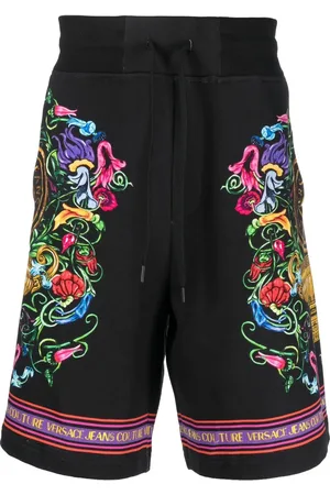 VERSACE Abstract-print cotton track shorts