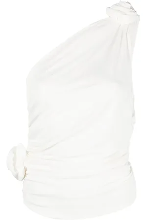 MAGDA BUTRYM Floral-appliqué ruched one-shoulder top