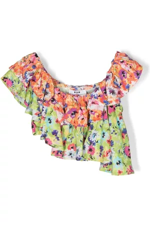 Msgm Asymmetric floral-pattern top