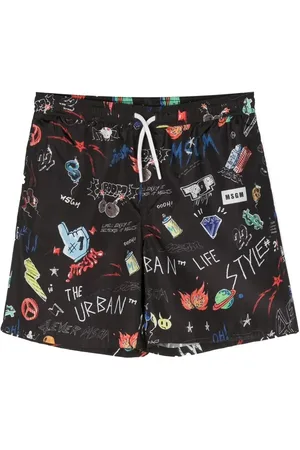 Msgm All-over graphic-print swim shorts