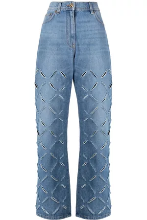 VERSACE Rip-detailed straight-leg jeans