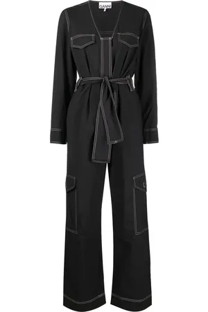 Ganni Belted contrast-stitch jumpsuit