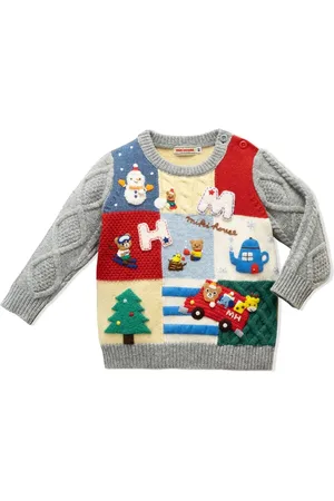 Miki House Animal Friends patchwork knitted jumper