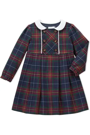 Miki House Double-breasted tartan-print dress