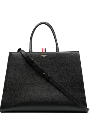 Thom Browne Logo print grained leather tote bag