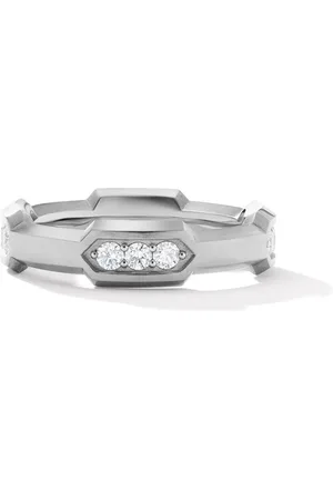 David Yurman Sterling Hex Station diamond band ring (6mm)