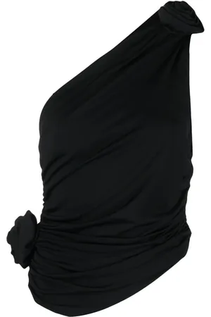 MAGDA BUTRYM Floral-appliqué ruched one-shoulder top