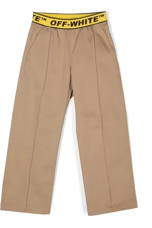 OFF-WHITE Logo-waistband straight-leg trousers