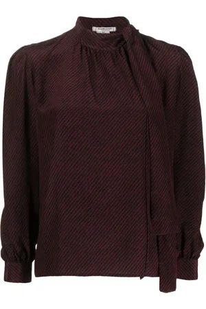 Saint Laurent 1970s diagonal stripe pussy bow blouse