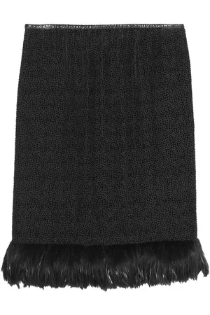 Saint Laurent Feather-trim slip skirt