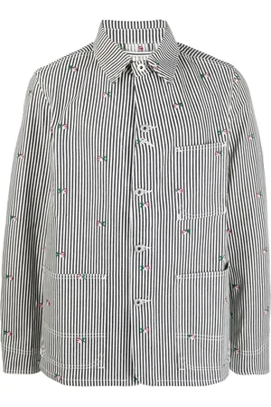 Kenzo Floral-embroidered striped shirt jacket