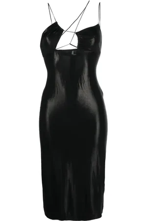 Nensi Dojaka Glossy asymmetric-neck dress
