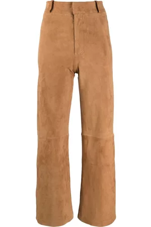 arma leder Women Leather Pants - High-waisted suede cropped trousers
