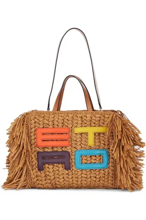 Etro Embroidered-logo woven tote bag