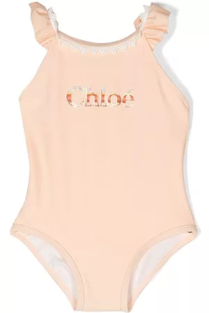 Chloé Ruffle-trim logo-print swimsuit