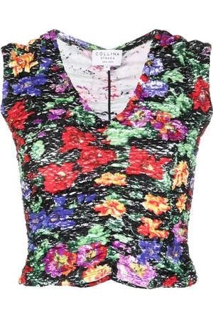 Collina Strada Floral-print ruched vest top
