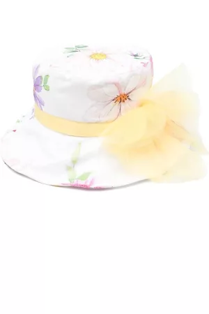MONNALISA Girls Hats - Floral-print ribbon-trim bucket hat
