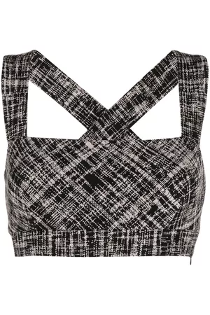ROSETTA GETTY Etched-plaid cropped top