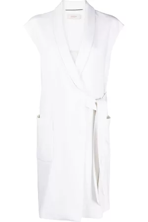 Agnona Women Coats - Logo-detail belted sleeveless coat