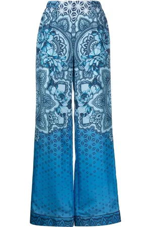 Alberta Ferretti Silk graphic-print wide-leg trousers