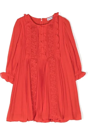 Self-Portrait Ruffled pleated long-sleeved dress
