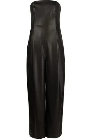 Serafini Strapless wide-leg faux-leather jumpsuit