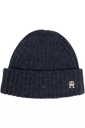 Tommy Hilfiger Women Beanies - Logo-plaque ribbed knit beanie
