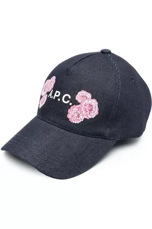 A.P.C. Caps - Flower-print denim cap