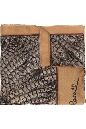 Roberto Cavalli Scarves - Feather-print silk scarf