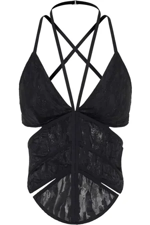 DION LEE Patterned-jacquard halterneck cami top