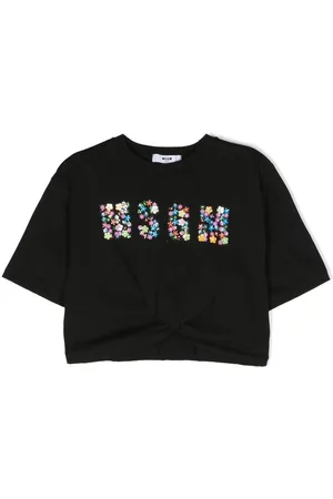 Msgm Floral-logo cropped T-shirt