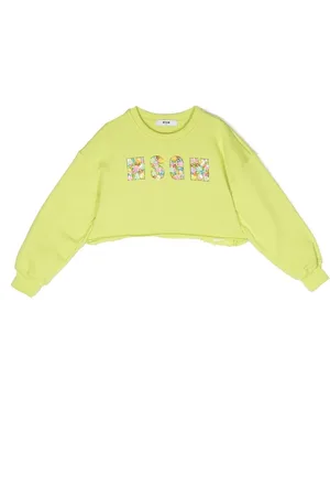 Msgm Floral sequin-embellished crew neck sweatshirt