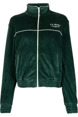 Sporty & Rich Logo-print velvet track jacket