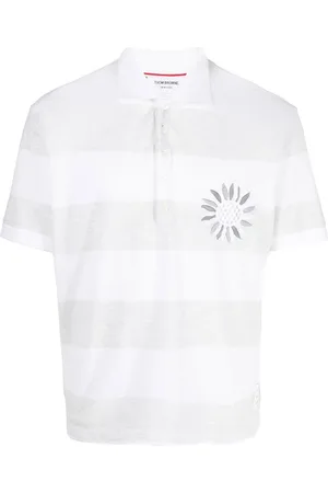 Thom Browne Flower-embroidered striped polo shirt
