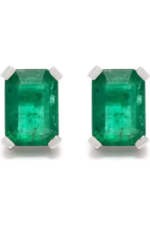 Shay 18kt White Gold emerald diamond halo stud earrings