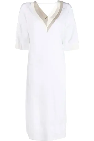 LORENA ANTONIAZZI V-neck linen-blend midi dress