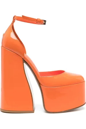 Orange block cheap heel pumps