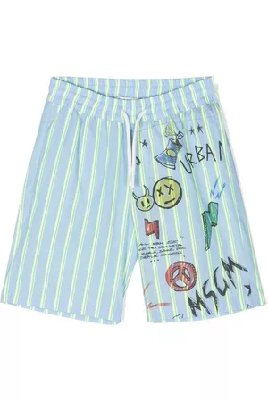 Msgm Striped graphic-print swim shorts