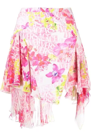 VERSACE Floral-print asymmetric skirt