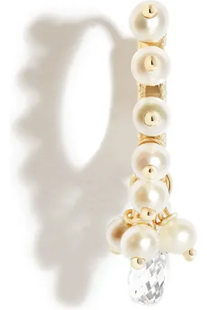 Maria Tash 18kt yellow pearl and diamond hoop earring